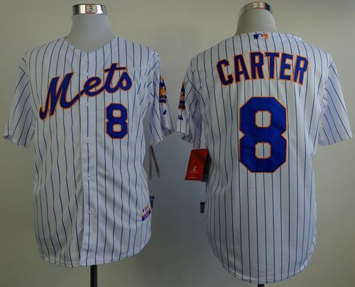 Mets #8 Gary Carter White(Blue Strip) Home Cool Base Stitched MLB Jersey